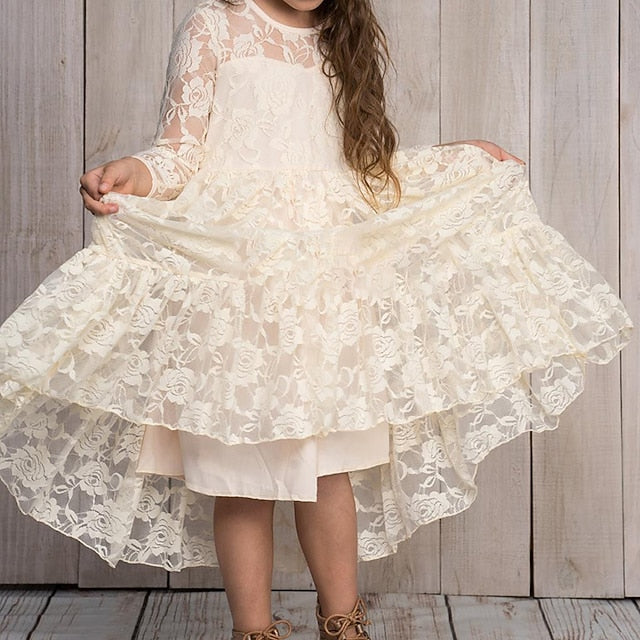 Colored Girl Kids Solid Dress Girls' Flower Long