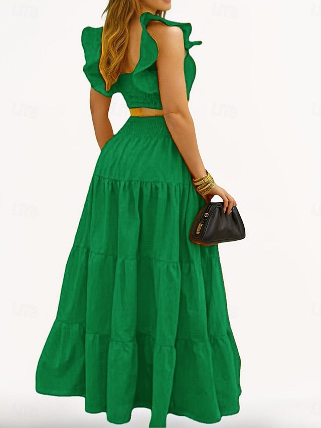 Women's Skirt Sets Sleeveless Square Neck Plain Ruched