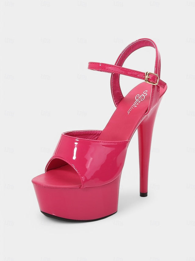 - Women Patent for Sandals Leather Red Platform Toe Peep