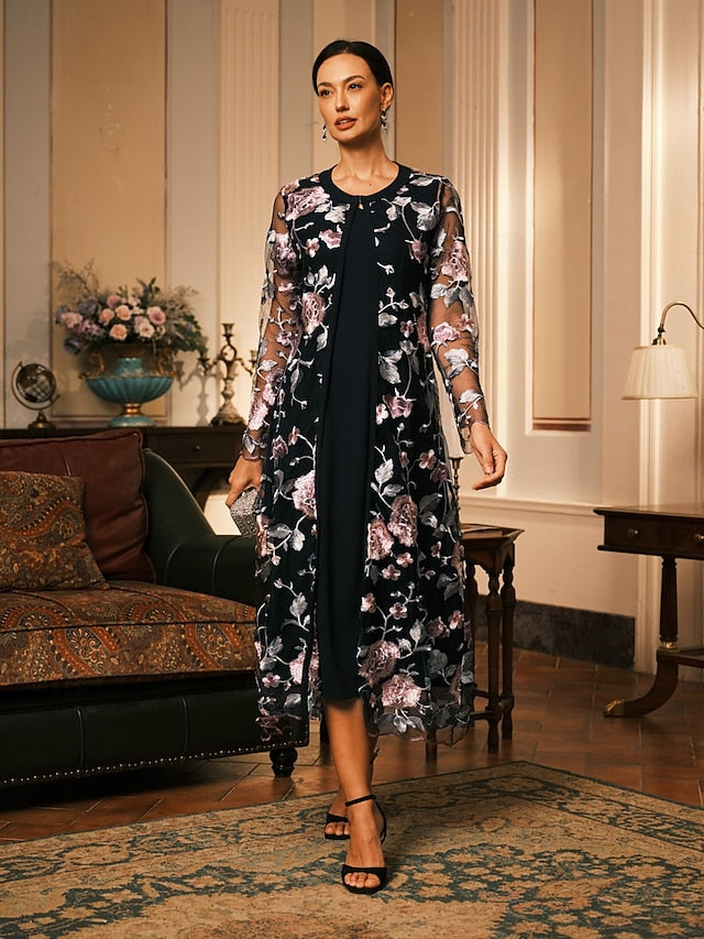 Women's Tea Length Cocktail Dress Dress Set Wedding Guest