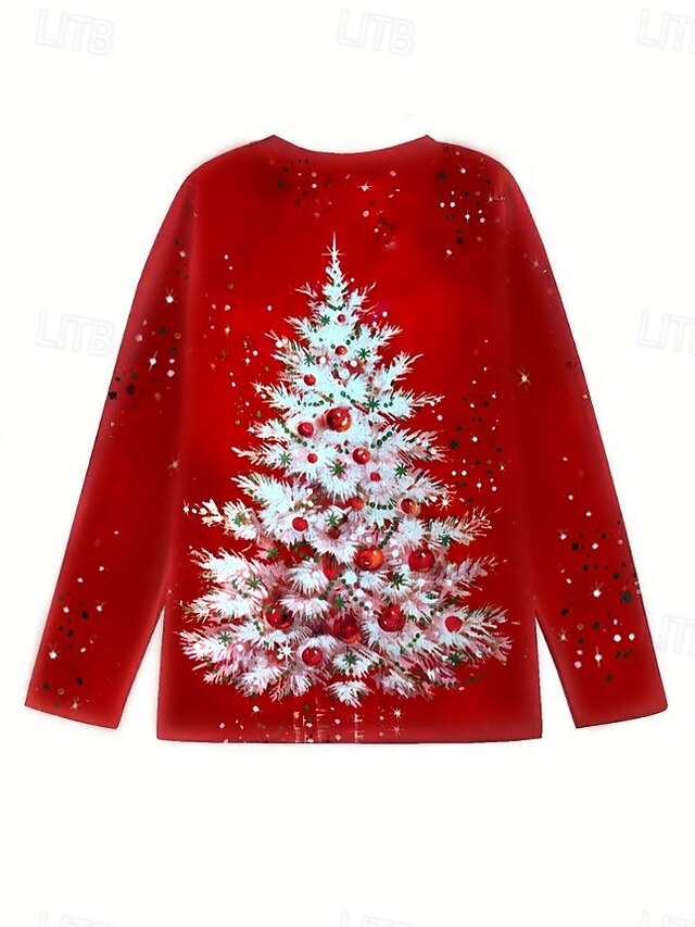 Christmas Women's T-Shirt Round Neck Red Festive Holiday