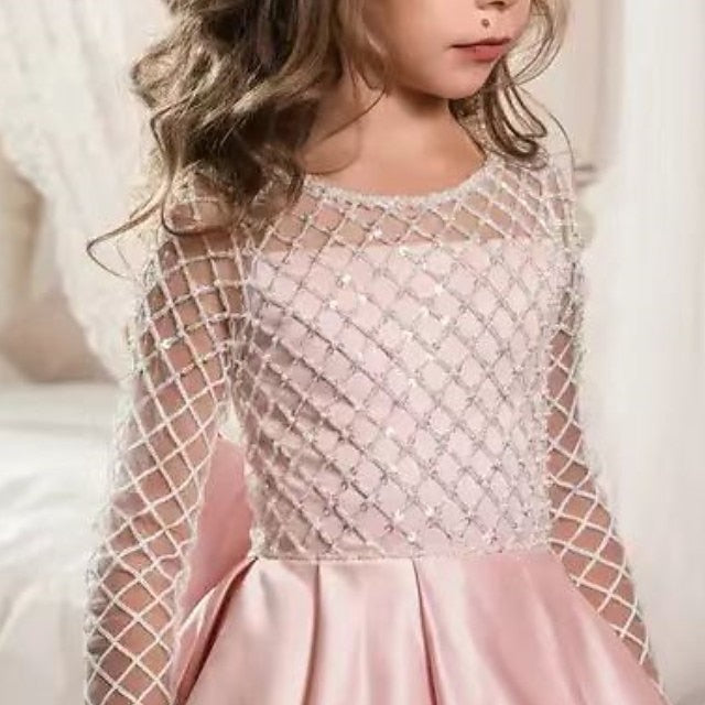 Long Flower Dress Girls' Party Kids Color Girl Solid