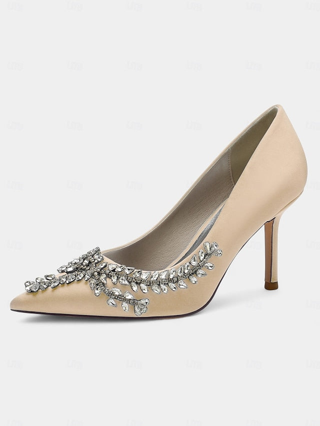 – Satin Women's Stiletto Heels Rhinestone-Embellished