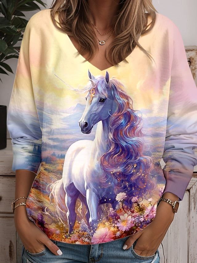 Women's Tunic T Shirt Animal Cat Fashion Funny Long Sleeve