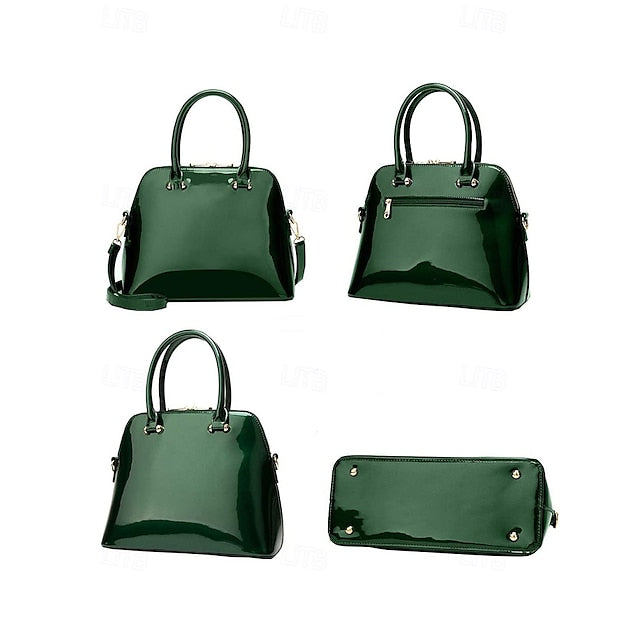 Tote Bag Leder Lack - Grün Elegant Damen Glänzend