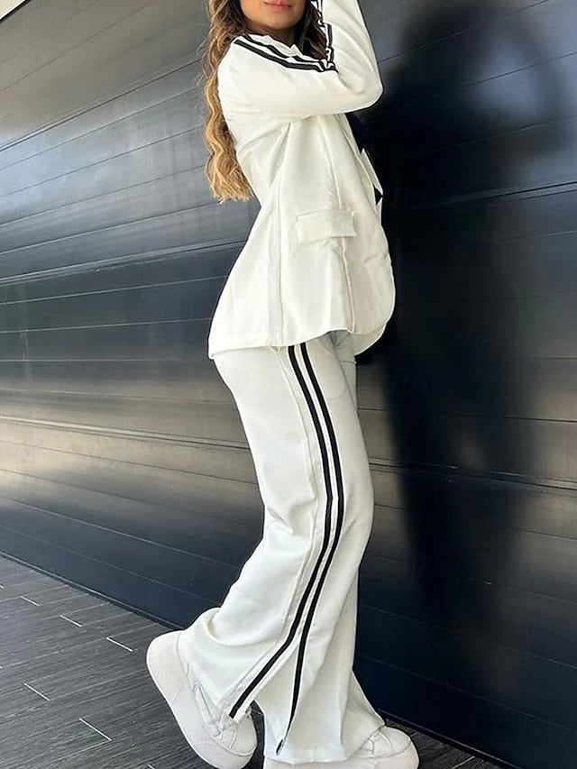 Women's Blazer Wide Leg Pants Long Sleeve Shirt Collar