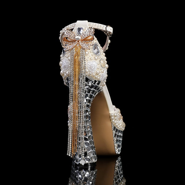 and Platform Rhinestone Women's White Embellished Pearl