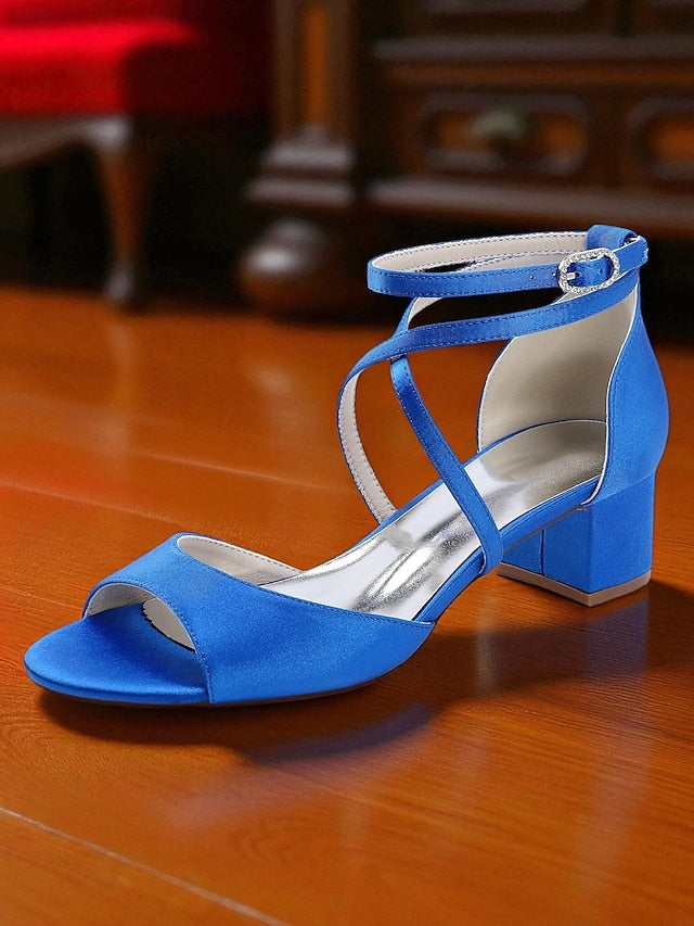 with Elegant - Heel Women's Ankle Sandals Strap Satin Block