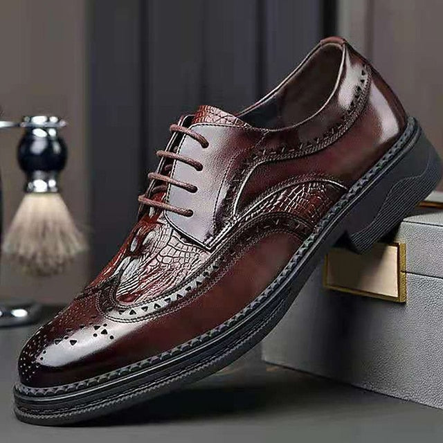 Oxford - Leather Brogue Men's Crocodile Shoes Brown