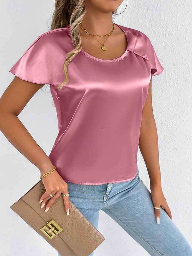Women's Satin T Shirt Elegant Stylish Short Sleeve Ruffle