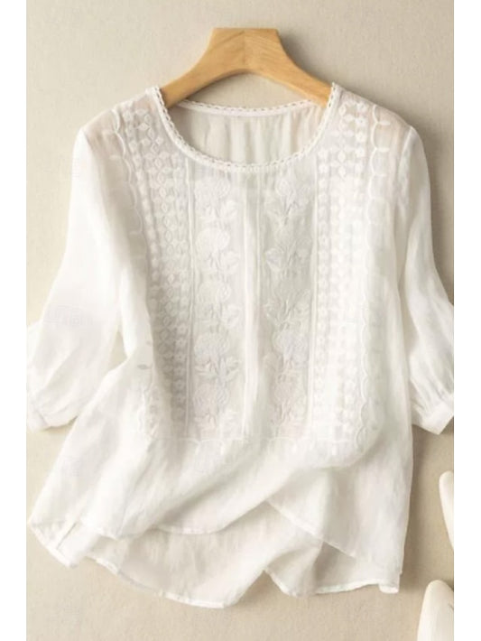 Women's Shirt Cotton Blend Blouse Plain Modern Half Sleeve