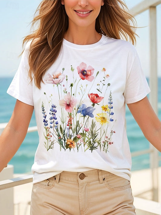 Women's T Shirt Cotton Shirt Print Floral Graphic Casual