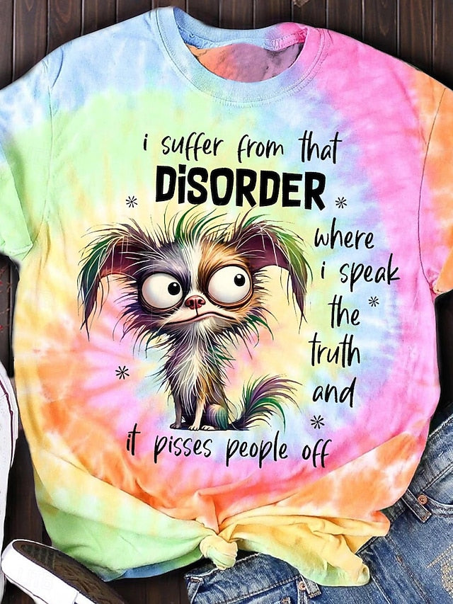 Women's T Shirt Print Animal Letter Casual Short Sleeve