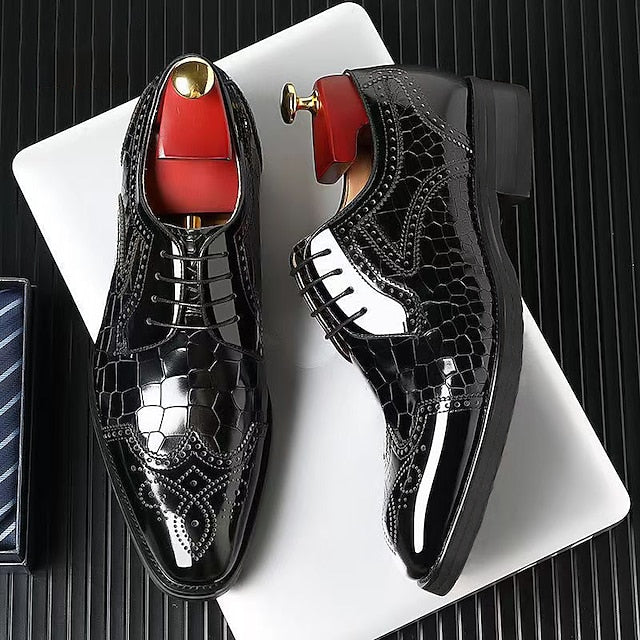 Shoes Men's Brogue Leather with Patent Burgundy Oxford