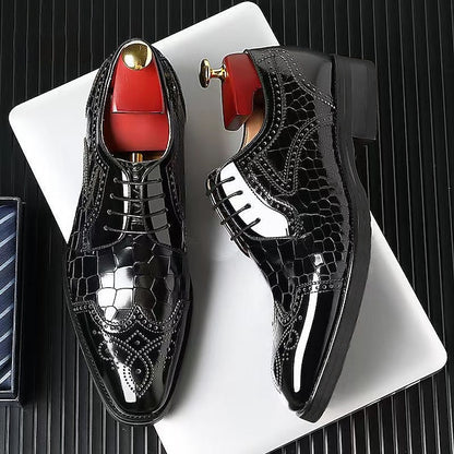 Shoes Men's Brogue Leather with Patent Burgundy Oxford