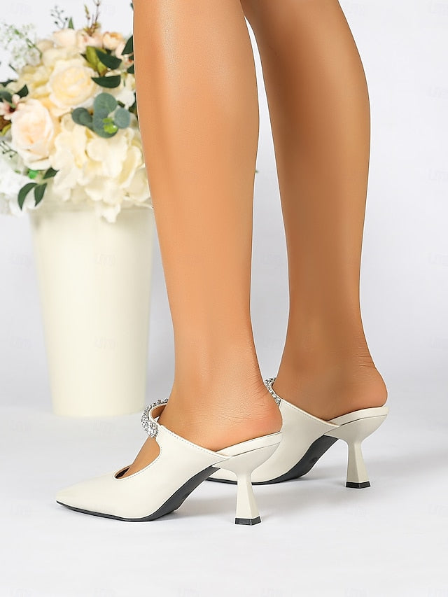 Women's Pointed-Toe Slip-On Rhinestone Heeled Embellished