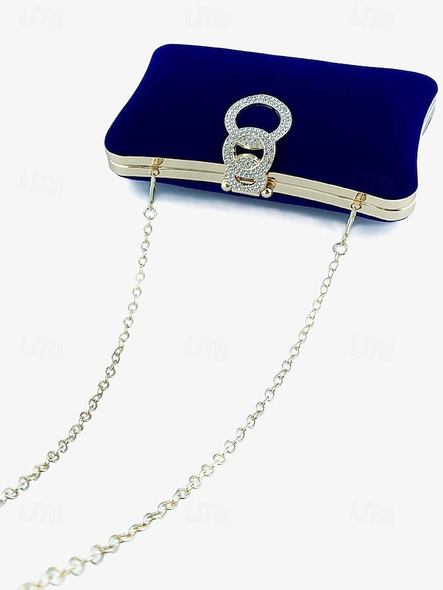 Rhinestone Velvet with Women's Ring Elegant Bag Blue Clutch
