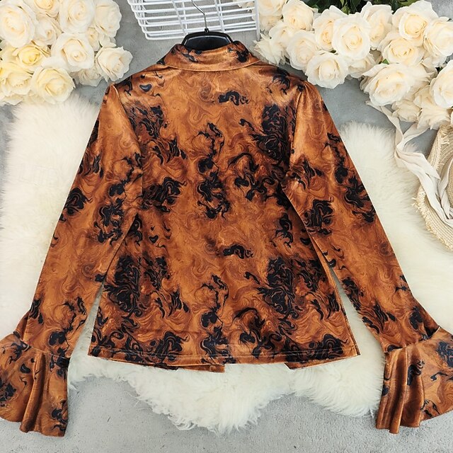 Women's Blouse Dressy Tops Ruched Patchwork Buttons Graphic