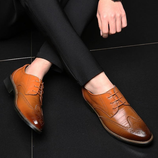 Oxford Leather Blue Shoes Faux Brogue Men's Classic with