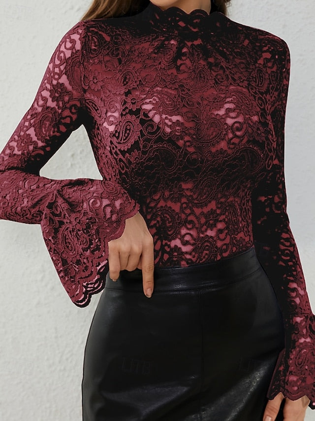 Women's Blouse Chiffon Tops Lace Tops Lace Plain Stylish