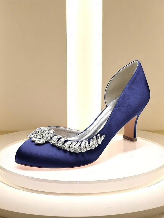 Heels Toe Satin Kitten - Heel Silver Low Women's Round