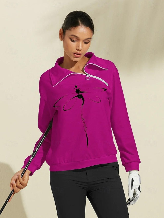Women's Golf Pullover Sweatshirt Fuchsia Long Sleeve Top