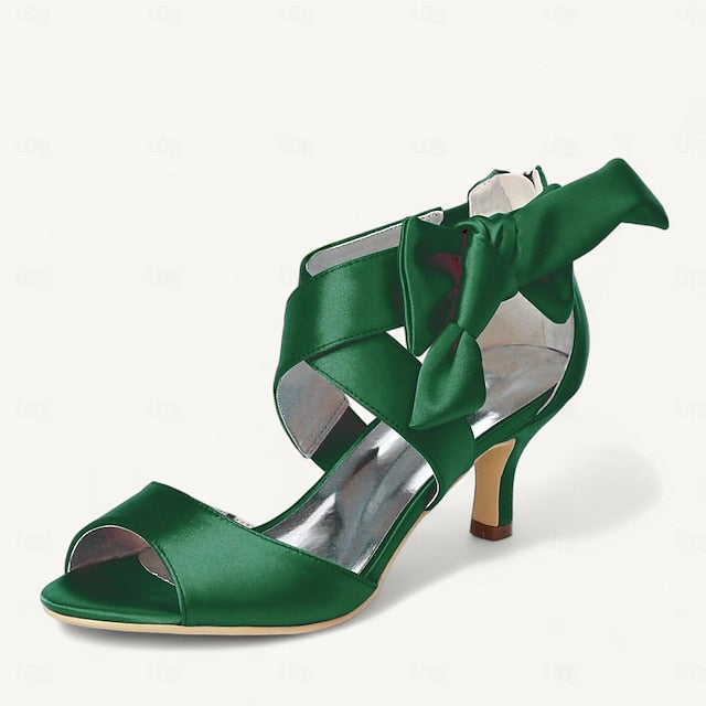 Heel Kitten Women's Shoes Open Bowknot Bridal Wedding