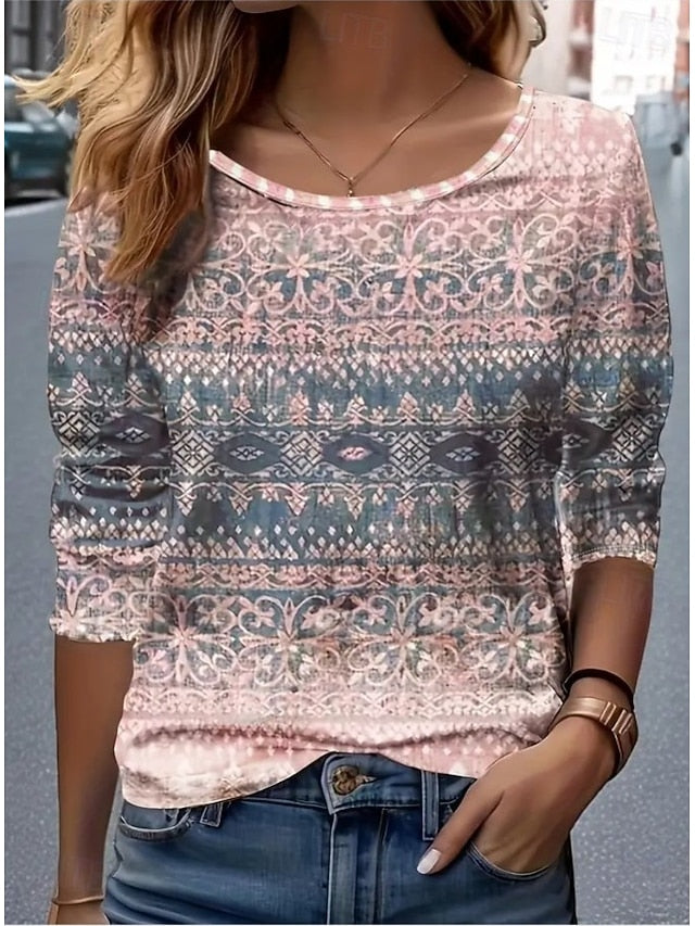 Easter Women's T shirt Crew Neck Long Sleeve Tunic Graphic