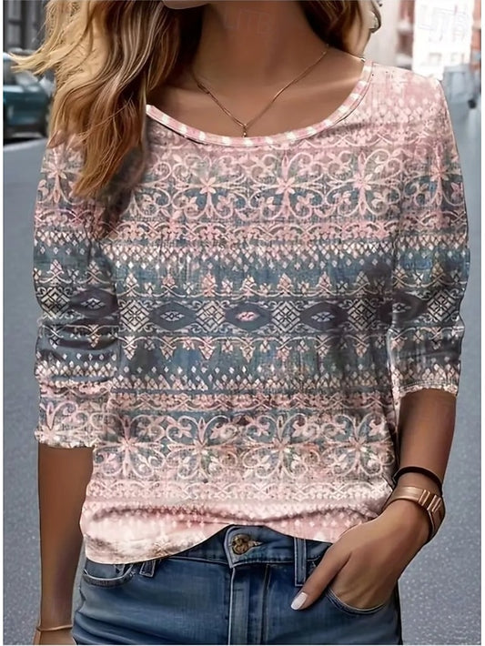 Easter Women's T shirt Crew Neck Long Sleeve Tunic Graphic