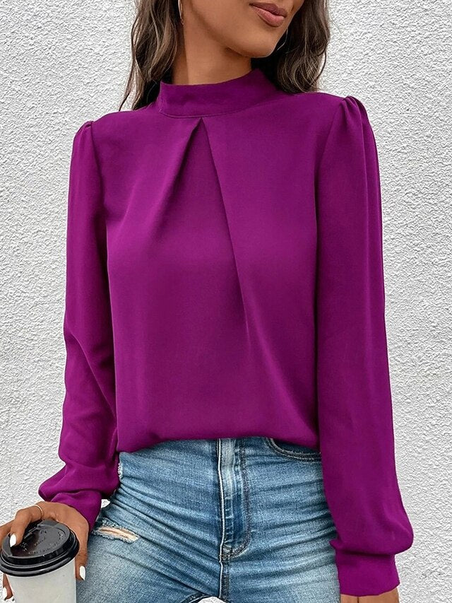 Women's Shirt Elegant Dressy Satin Top Solid Color Stylish