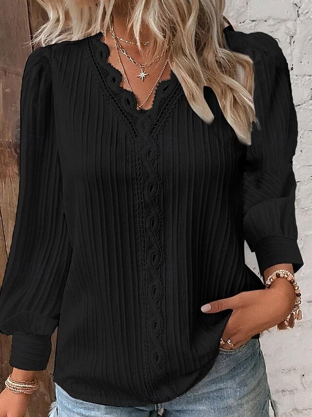 Women's Lace Shirt Blouse Lace Patchwork Solid Color