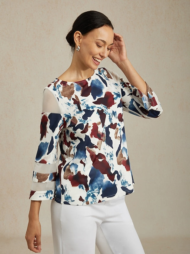 Women's Female Print Casual Multi Color Size S sleeve