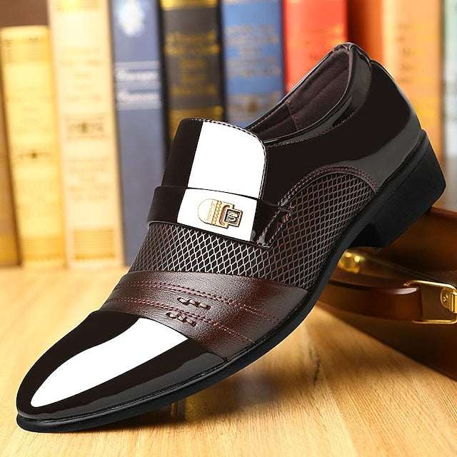 Slip-On Leather Faux Loafers Patent – Formal Men's