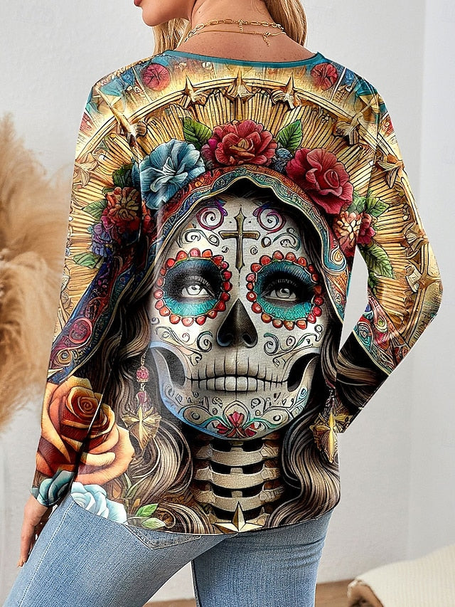 Women's T Shirt Skulls Graphic Vintage Stylish Casual Long