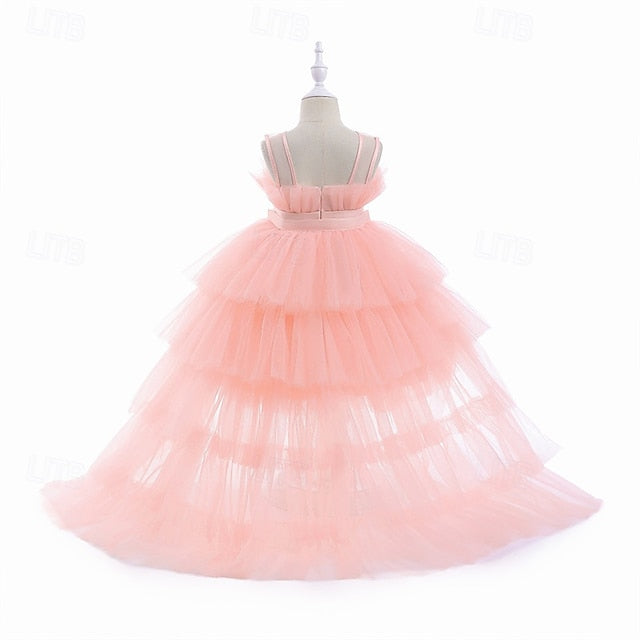 Kids Party Color Sleeveless Performance Girls' Solid Dress