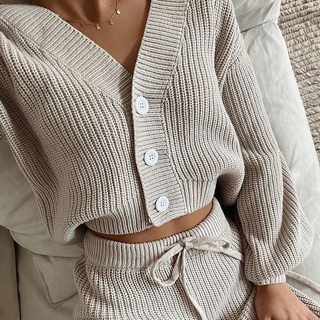 Women's Pants Sets Bolero Top Long Sleeve V Neck Plain