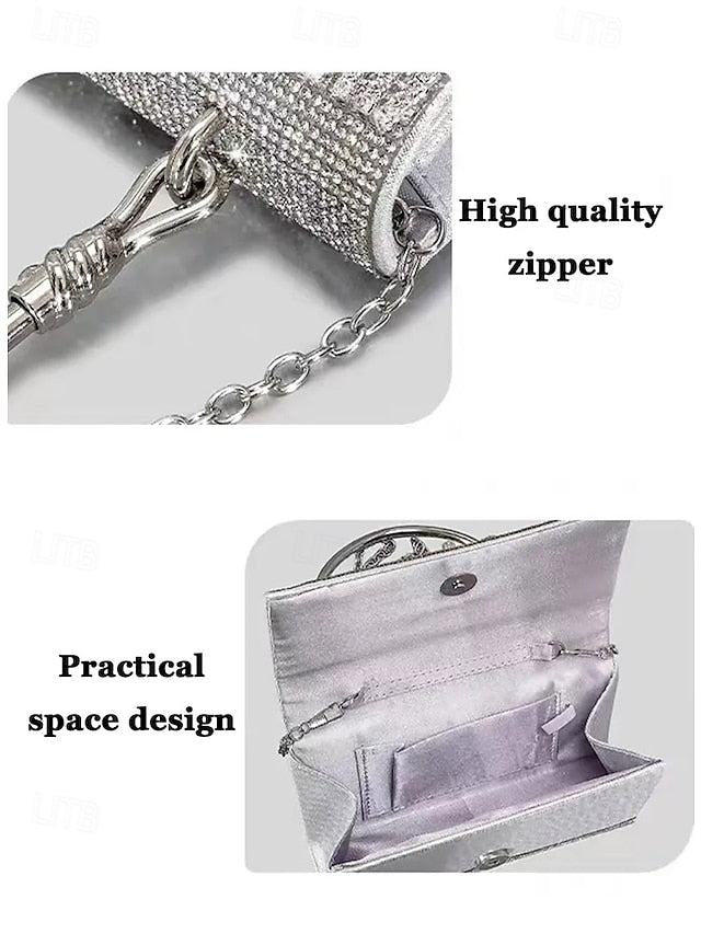 Chain Women's Crystal Evening Silver Handbag with Elegant