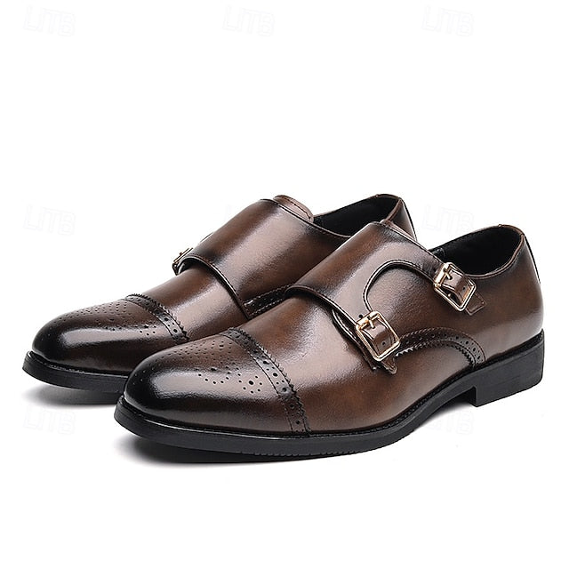 Double Strap Leather with Shoes Monk Faux Men's Brown