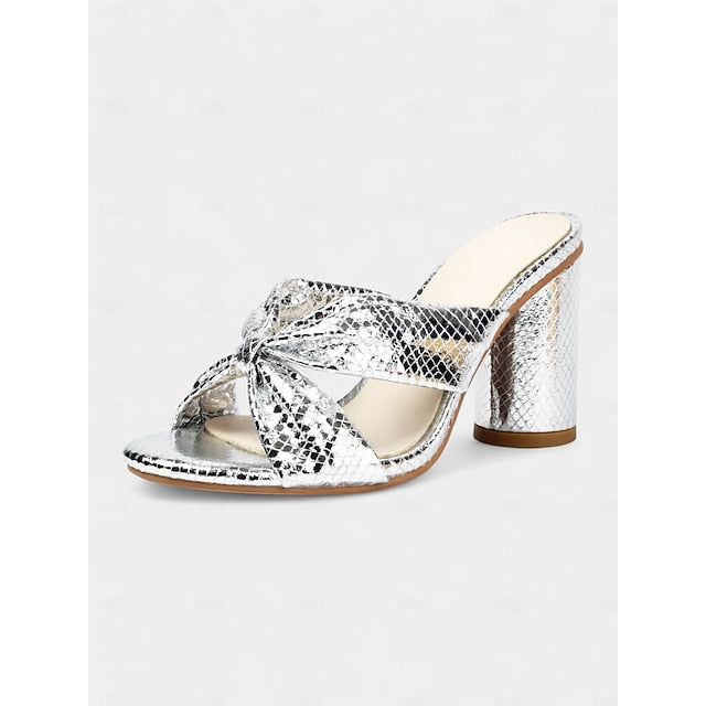 Design with Bow – Women's Pink Bridal Mules Metallic
