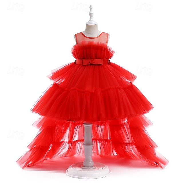 Kids Party Color Sleeveless Performance Girls' Solid Dress