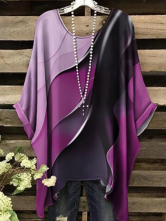 Women's Blouse Asymmetric Graphic Geometric Color Block
