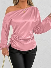 Women's Shirt Elegant Dressy Satin Top Asymmetric Solid
