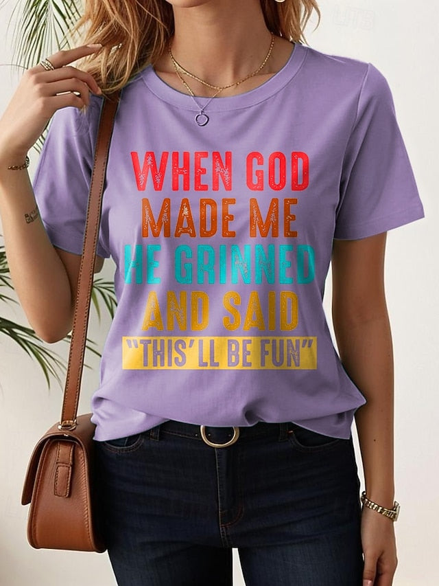 Women's T Shirt Print Graphic Letter Stylish Casual Short