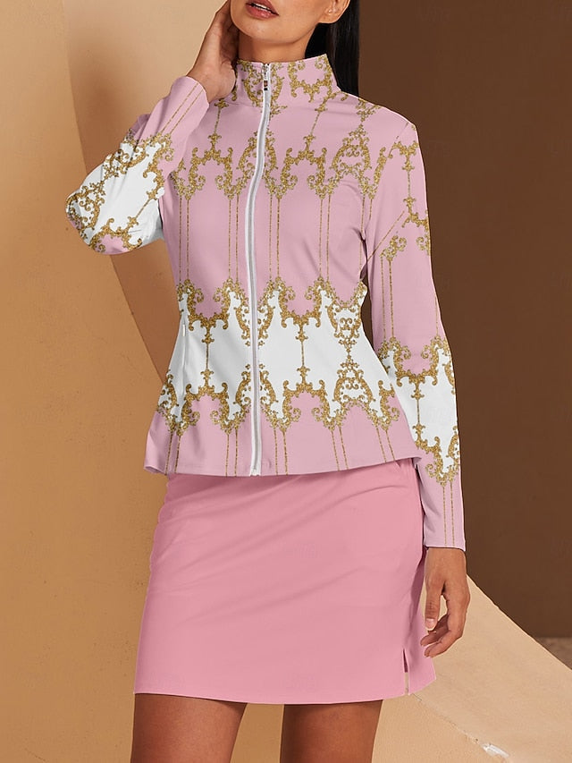 Women's Golf Jacket Pink Long Sleeve Top Ladies Golf Attire