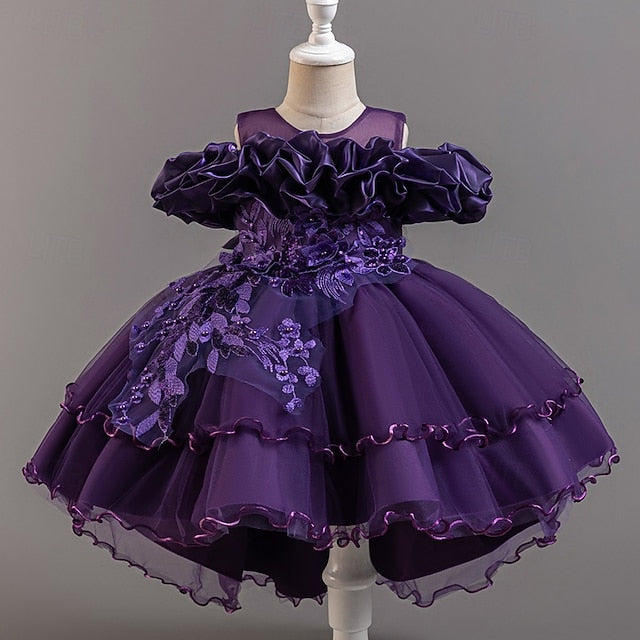 Short Flower Dress Party Kids Sleeve Wedding Girls' Floral