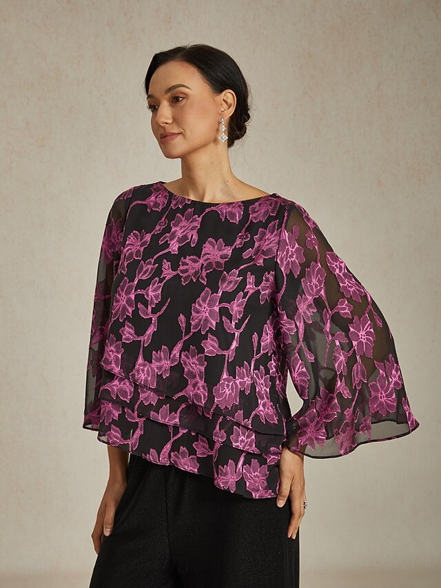 Women's Blouse Chiffon Tops Lace Floral Elegant Stylish