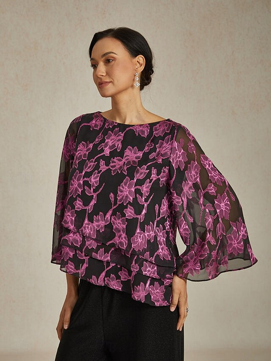 Women's Blouse Chiffon Tops Lace Floral Elegant Stylish