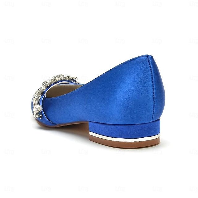 White Satin Flat Shoes Crystal Pointed Wedding with and Toe