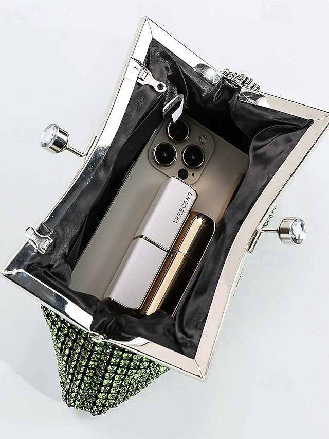 Vintage Sage Clutch Purse – Rhinestone Women's Green