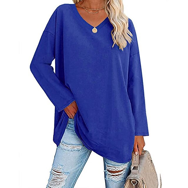 Women's T Shirt Plain Basic Long Sleeve V Neck Regular Tops